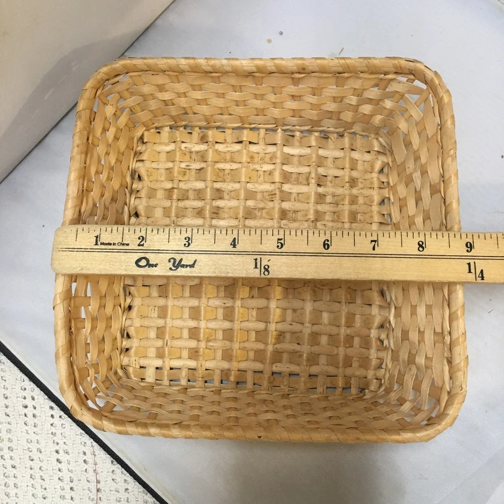 Woven Wood Splint Basket Unisex 8.5in Tan Square Rustic Storage Cottagecore
